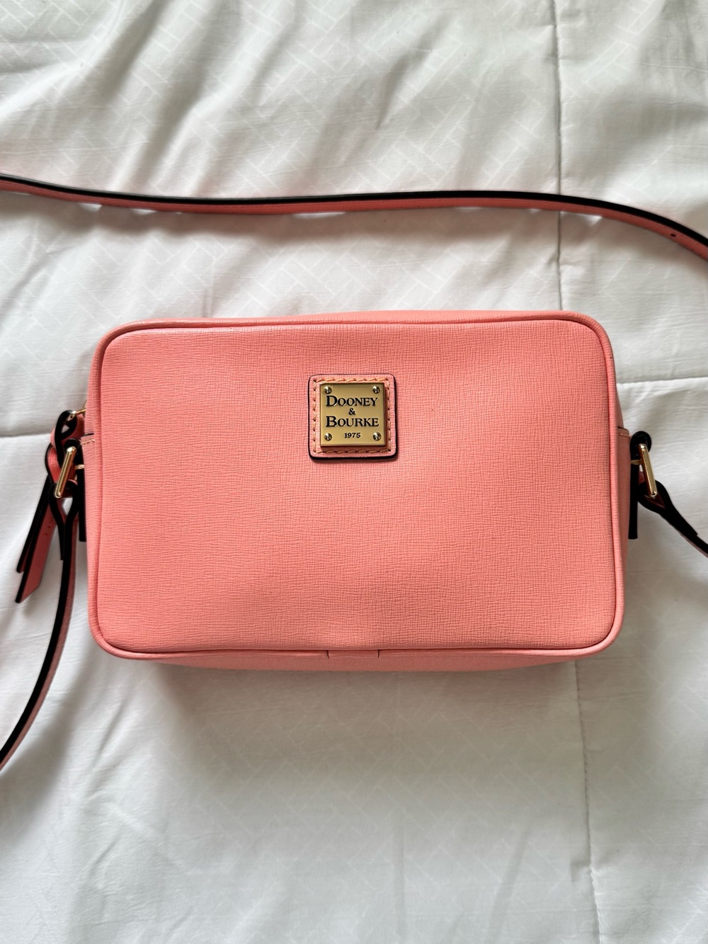 Dooney & Bourke Pink Coral Crossbody Bag with Gold Plaque